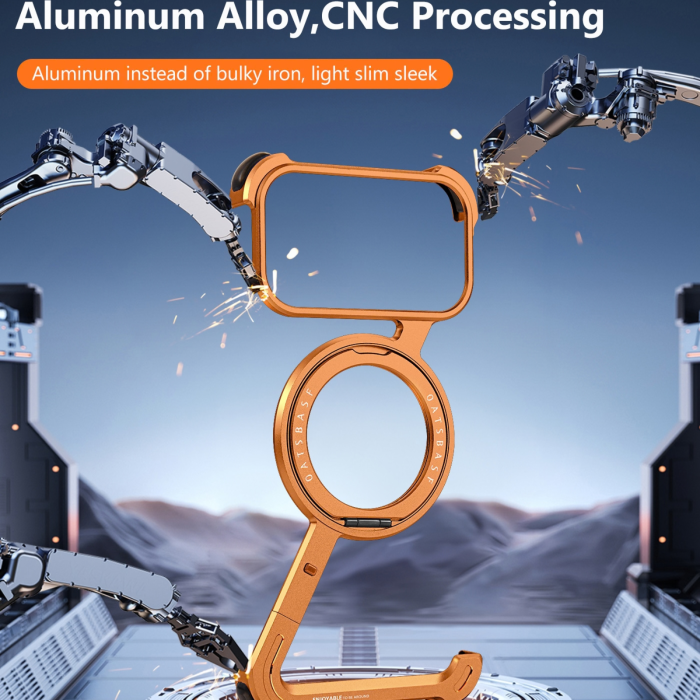 Husa pentru iPhone 17 Pro Max/ 18 Pro Max, Metal Frameless with 360° Rotatable Stand Magnetic Airbag Protective Shockproof, Orange [3]