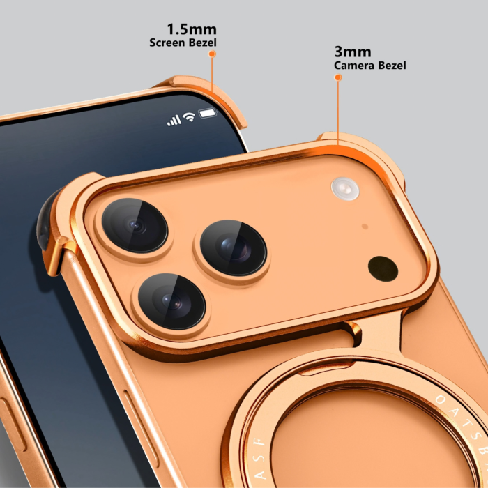 Husa pentru iPhone 17 Pro/ 18 Pro, Metal Frameless with 360° Rotatable Stand Magnetic Airbag Protective Shockproof, Orange [4]