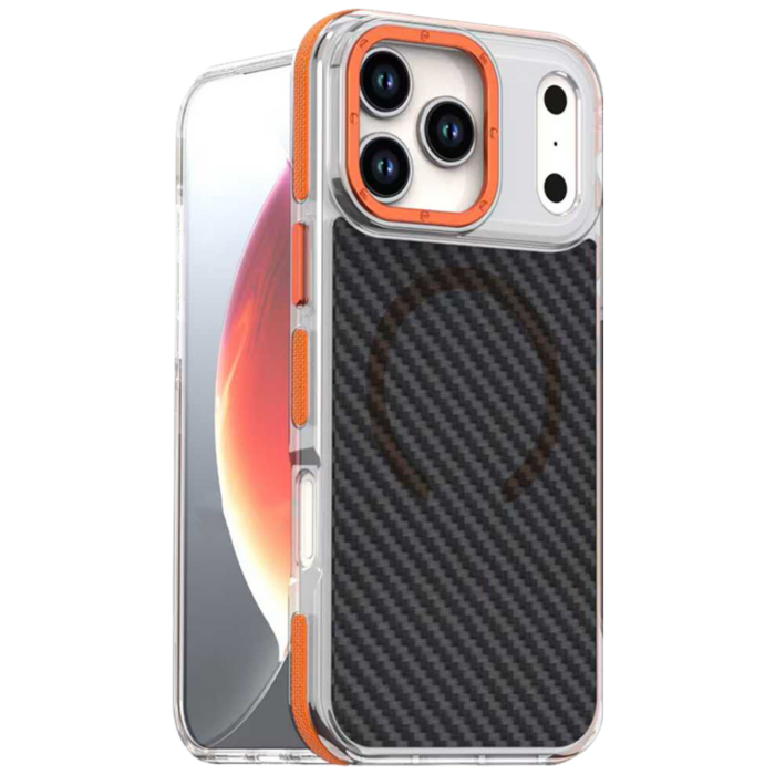 Husa pentru iPhone 17 Pro/ 18 Pro, Perfect Grip Carbon Fiber MagSafe, orange [2]