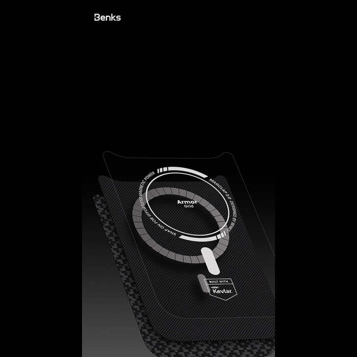 Husa pentru iPhone 17 Pro, Benks Magnetic Armor Pro Armor Grid Kevlar Metal Frame 600D (C.K.FL.AP.BK.Y069), Black [8]