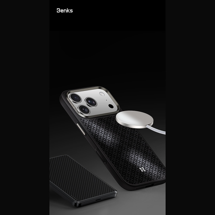 Husa pentru iPhone 17 Pro, Benks Magnetic Armor Pro Armor Grid Kevlar Metal Frame 600D (C.K.FL.AP.BK.Y069), Black [7]