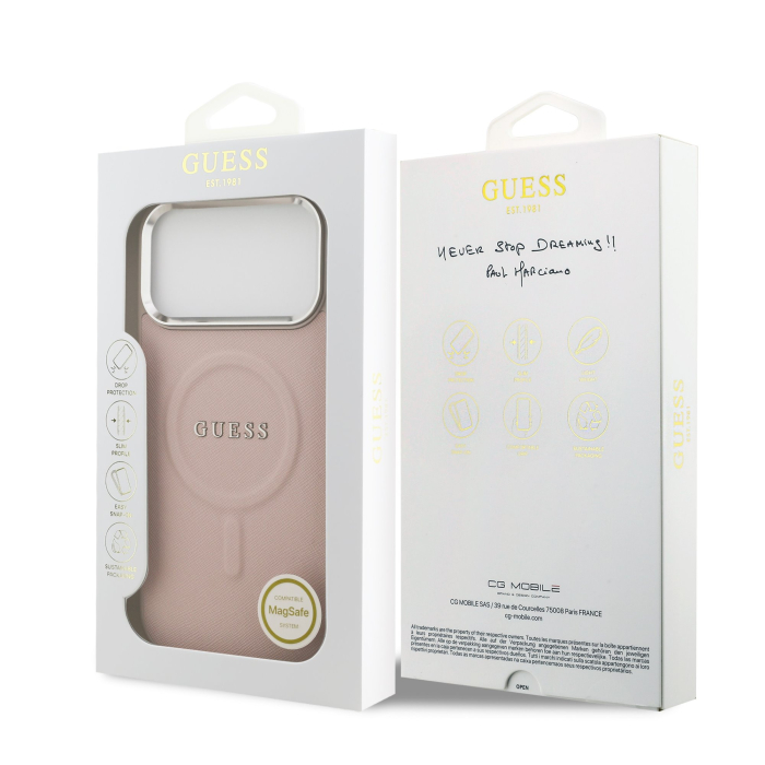 Husa pentru iPhone 17 Pro, Guess PU Saffiano MagSafe, Pink [7]