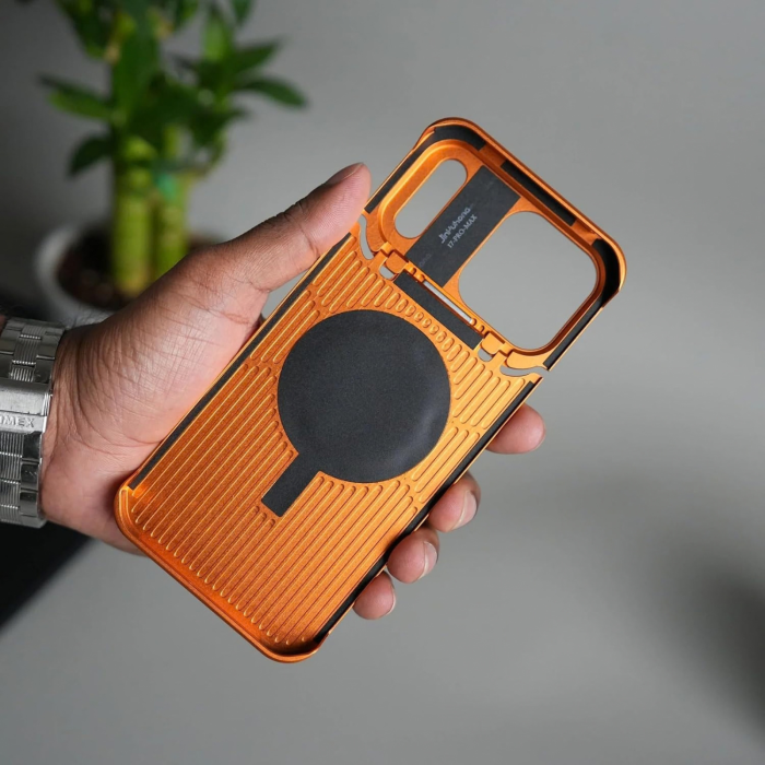 Husa pentru iPhone 17 Pro Max/ 18 Pro Max, Dur Aluminiu si Piele cu MagSafe, Orange Cosmic [5]