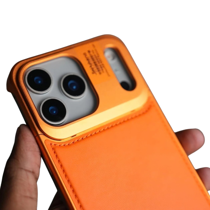 Husa pentru iPhone 17 Pro Max/ 18 Pro Max, Dur Aluminiu si Piele cu MagSafe, Orange Cosmic [3]