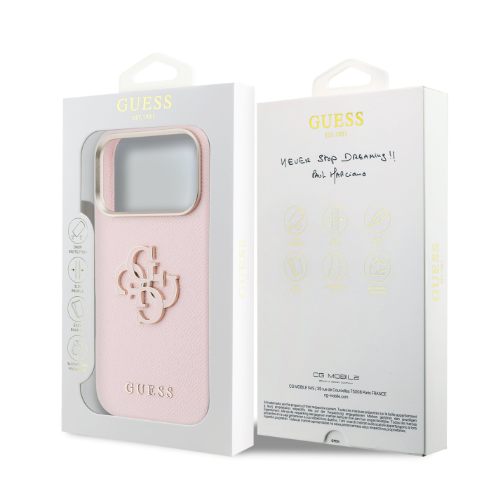 Husa pentru iPhone 17 Pro Max / 18 Pro Max, Guess PU Grained 4G Resin Metal Logo, Pink [6]