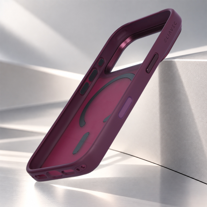 Husa pentru iPhone 17 Pro Max/ 18 Pro Max Liavec Cloudy Case with Metal Camera Frame, Burgundy [3]