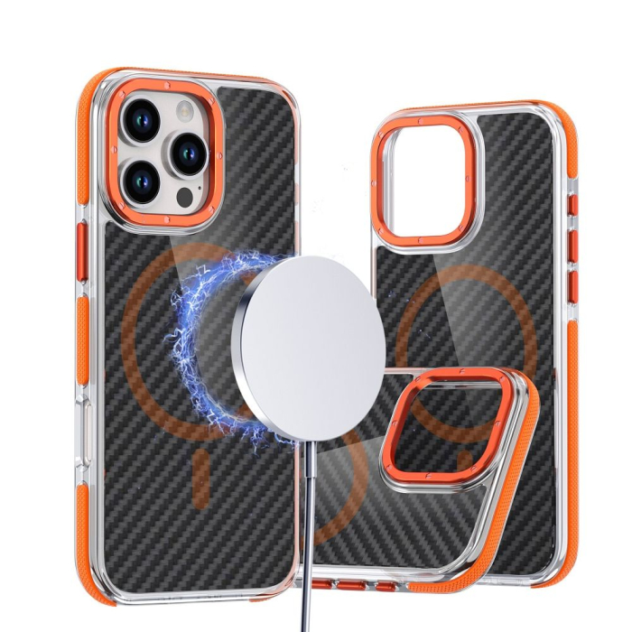 Husa pentru iPhone 17 Pro Max/ 18 Pro Max, Perfect Grip Carbon Fiber MagSafe, orange [3]