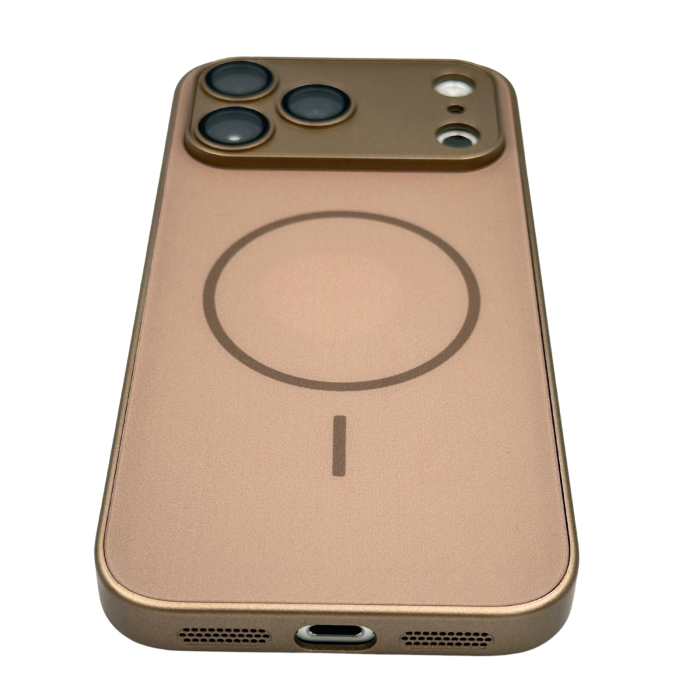 Husa pentru iPhone 17 Pro Max din Sticla si Silicon cu Protectie Completa a Camerelor si MagSafe, Gold Titan Mat [2]