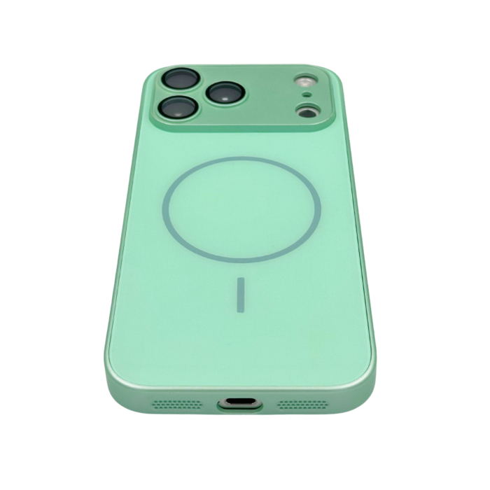 Husa pentru iPhone 17 Pro Max din Sticla si Silicon cu Protectie Completa a Camerelor si MagSafe, Mint Pale Mat [2]