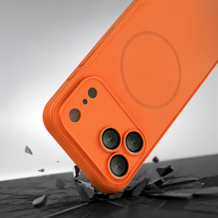 Husa pentru iPhone 17 Pro Max din Sticla si Silicon cu Protectie Completa a Camerelor si MagSafe, Orange Mat [3]