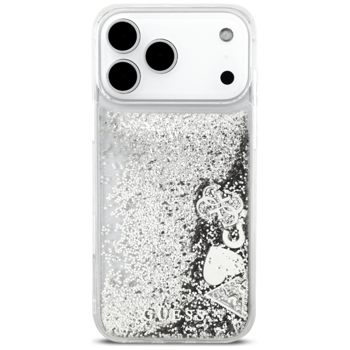 Husa pentru iPhone 18 Pro/ 17 Pro Guess - Liquid Glitter Charms Silver [2]