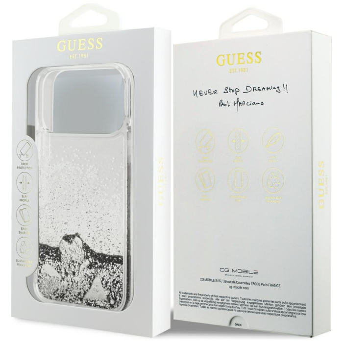Husa pentru iPhone 18 Pro/ 17 Pro Guess - Liquid Glitter Charms Silver [5]