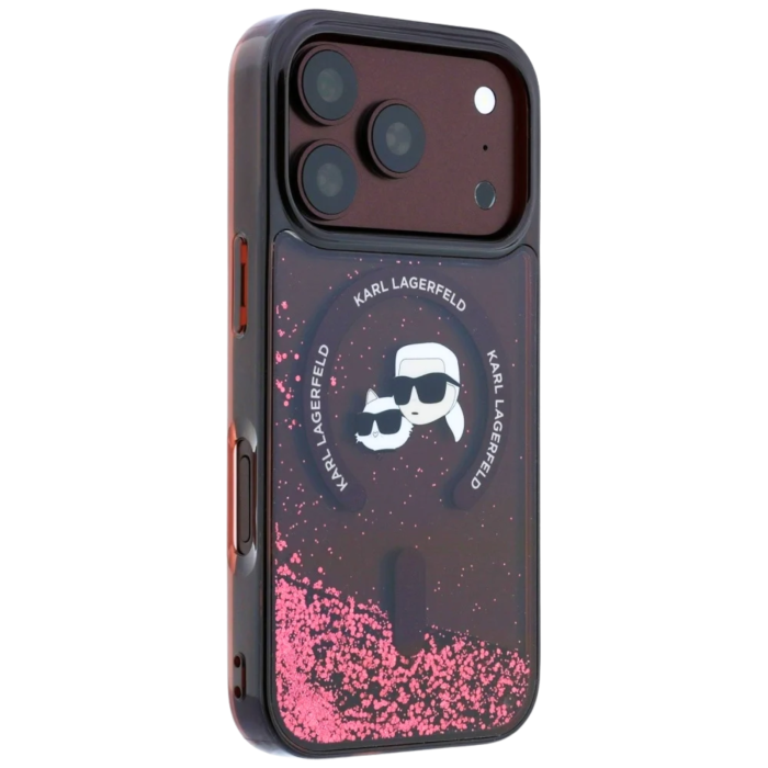 Husa pentru iPhone 18 Pro/ 17 Pro Karl Lagerfeld Liquid Glitter KC Heads MagSafe Burgundy [3]