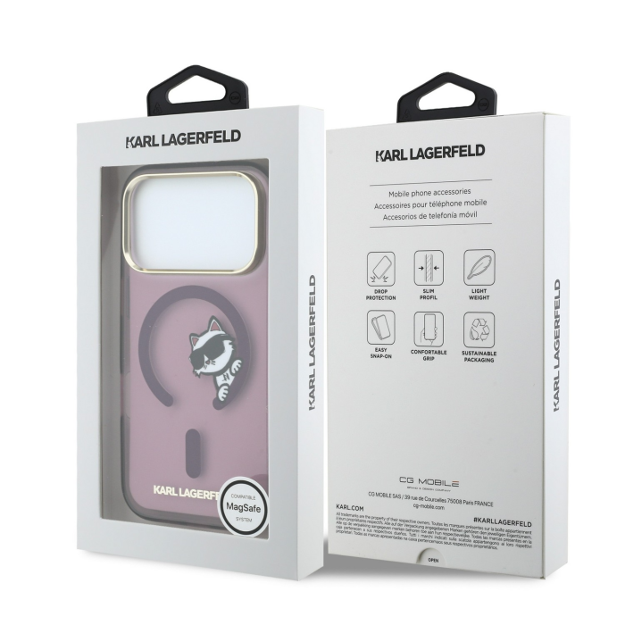 Husa pentru iPhone 18 Pro Max/ 17 Pro Max, Karl Lagerfeld IML Choupette Peekaboo Magsafe Burgundy [6]
