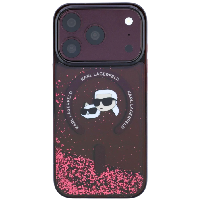 Husa pentru iPhone 18 Pro Max/ 17 Pro Max Karl Lagerfeld Liquid Glitter KC Heads MagSafe Burgundy [5]