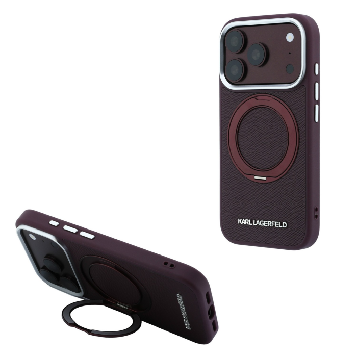 Husa pentru iPhone 18 Pro Max/ 17 Pro Max, Karl Lagerfeld PU Saffiano Ring Stand MagSafe Burgundy [3]
