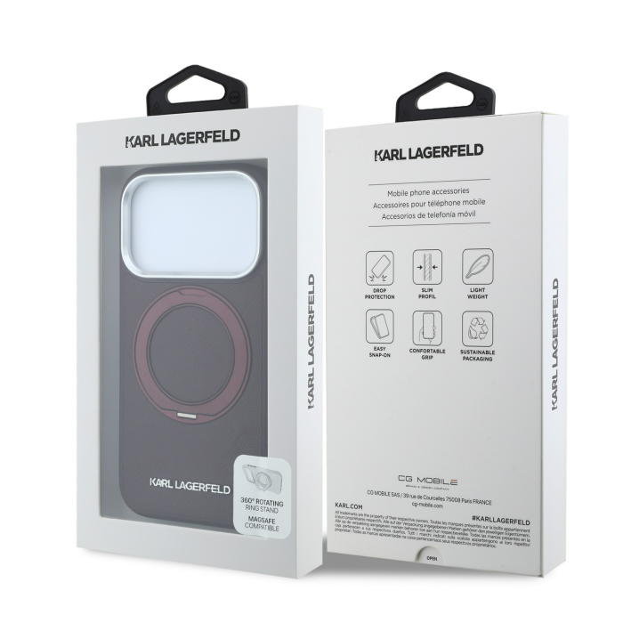 Husa pentru iPhone 18 Pro Max/ 17 Pro Max, Karl Lagerfeld PU Saffiano Ring Stand MagSafe Burgundy [6]