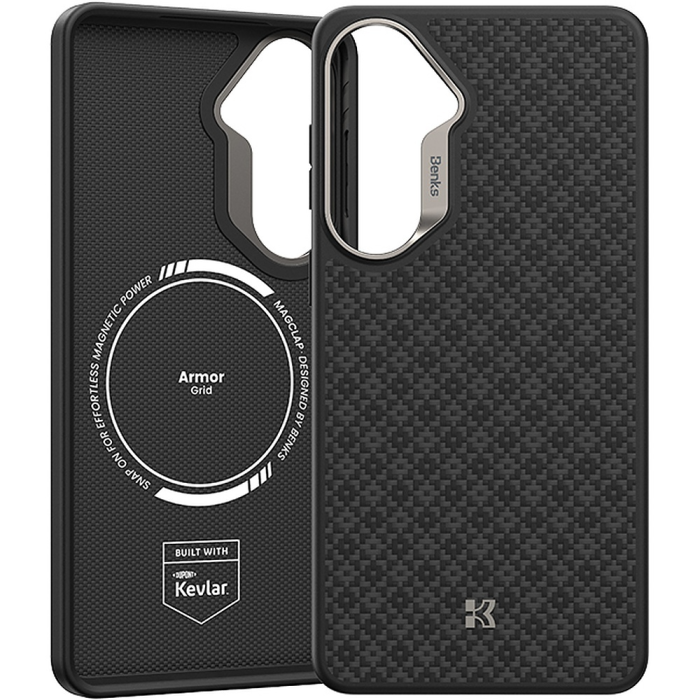 Husa pentru Samsung Galaxy S26, Benks Magnetic Armor Pro Armor Grid Kevlar Metal Frame 600D (C.K.FL.SA.BK.H048), Black [2]