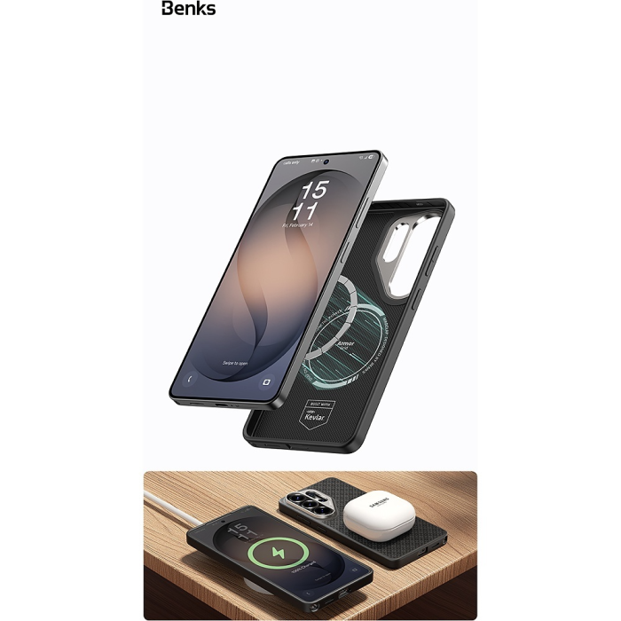 Husa pentru Samsung Galaxy S26 Ultra, Benks Magnetic Armor Pro Armor Grid Kevlar Metal Frame 600D (C.K.FL.SA.BK.H048), Black [5]
