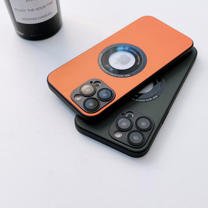 Husa Premium MagSafe Leather pentru iPhone 14, Orange [3]