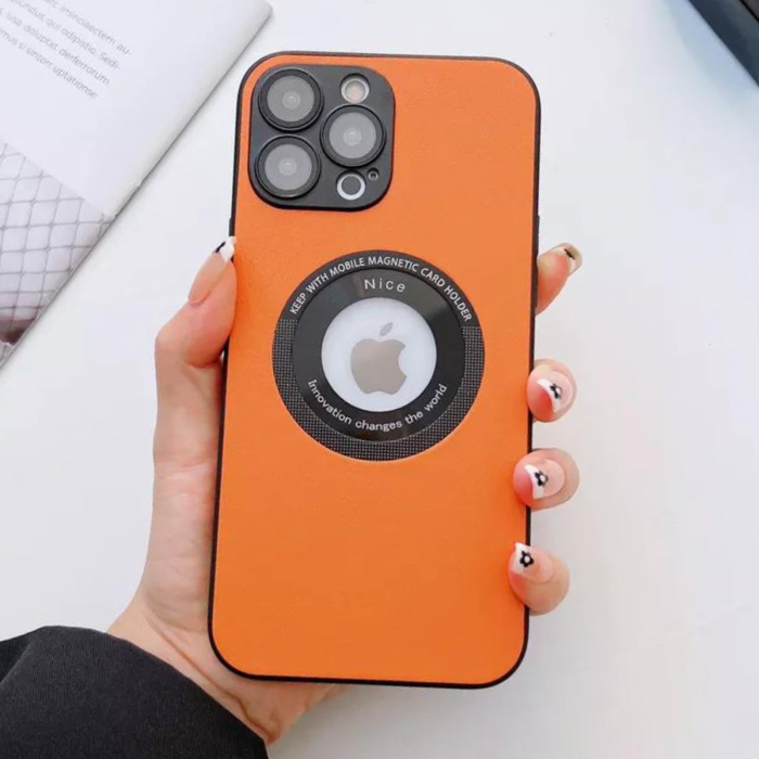 Husa Premium MagSafe Leather pentru iPhone 14, Orange [1]