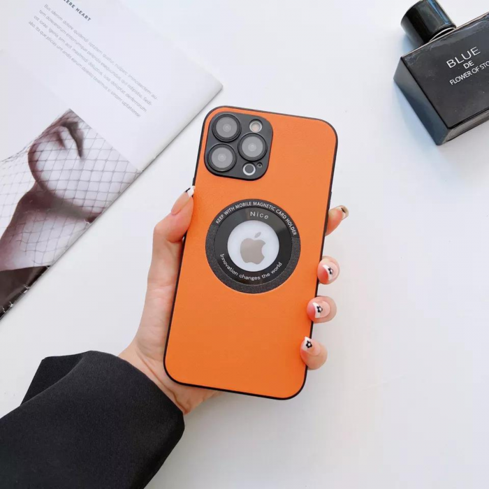 Husa Premium MagSafe Leather pentru iPhone 14, Orange [2]