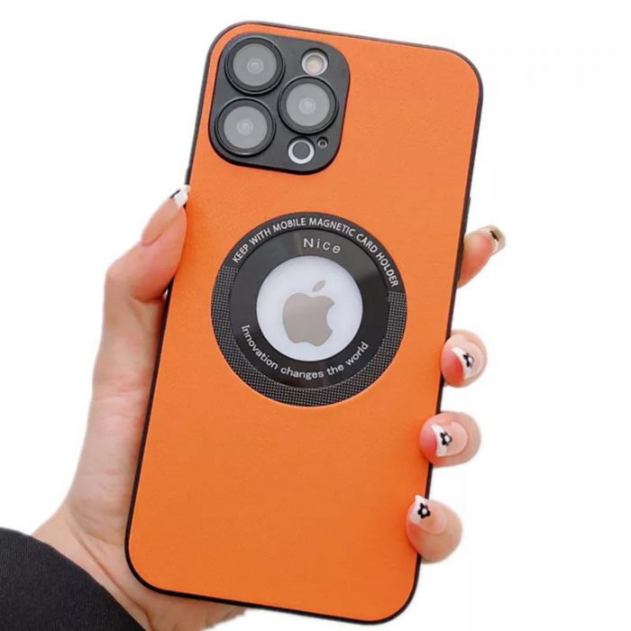 Husa Premium MagSafe Leather pentru iPhone 14, Orange [5]