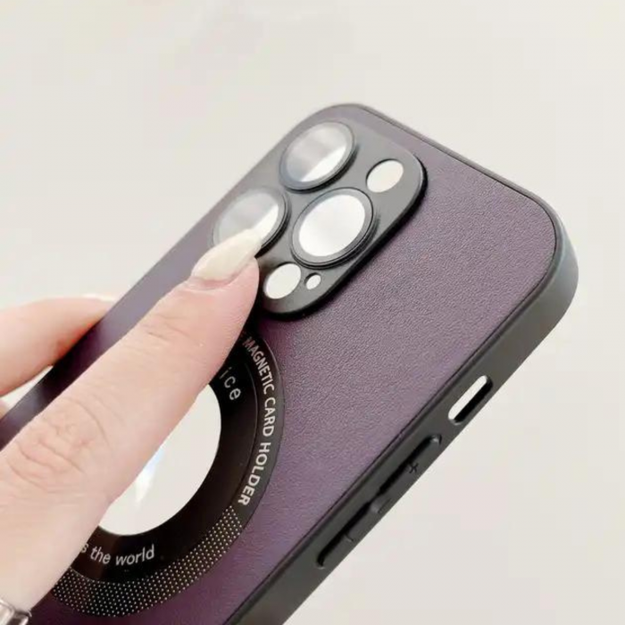 Husa Premium MagSafe Leather pentru iPhone 15, Deep Purple [2]