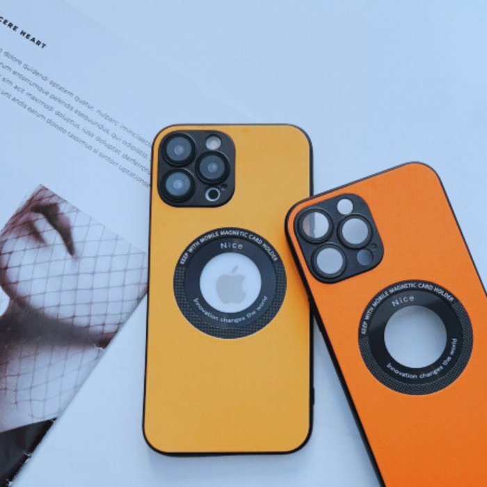 Husa Premium MagSafe Leather pentru iPhone 16, Yellow-Peach [3]