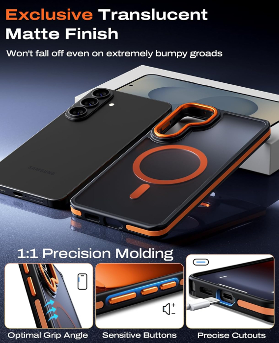 Husa Samsung Galaxy S26, Anti-Slip Shockproof, Military-Grade Protection, MagSafe, Cosmic Orange - Black [4]