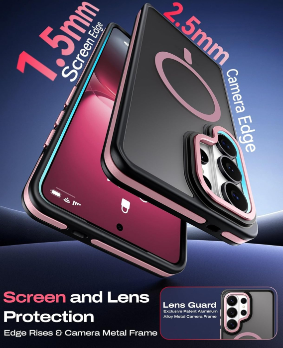 Husa Samsung Galaxy S26, Anti-Slip Shockproof, Military-Grade Protection, MagSafe, Pink - Black [6]