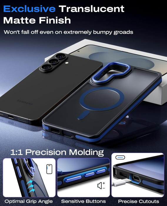 Husa Samsung Galaxy S26, Anti-Slip Shockproof, Military-Grade Protection, MagSafe, Blue - Black [6]