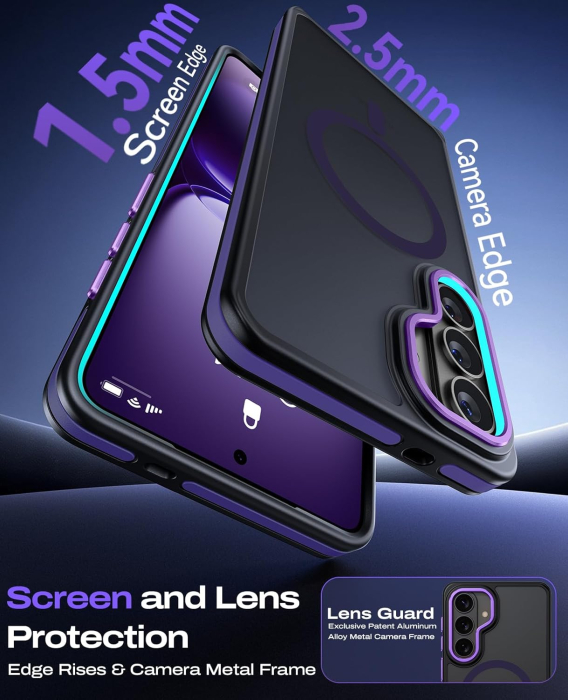 Husa Samsung Galaxy S26, Anti-Slip Shockproof, Military-Grade Protection, MagSafe, Purple - Black [5]