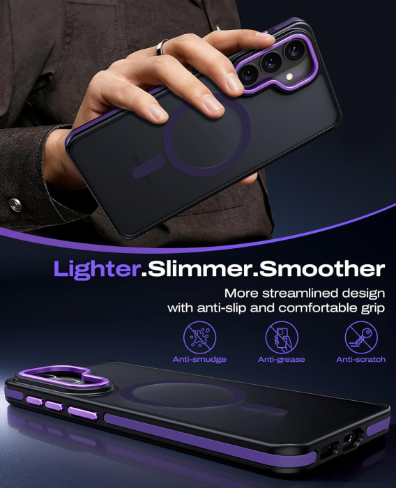 Husa Samsung Galaxy S26, Anti-Slip Shockproof, Military-Grade Protection, MagSafe, Purple - Black [4]