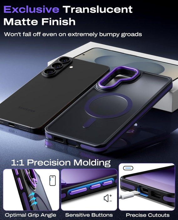 Husa Samsung Galaxy S26, Anti-Slip Shockproof, Military-Grade Protection, MagSafe, Purple - Black [7]