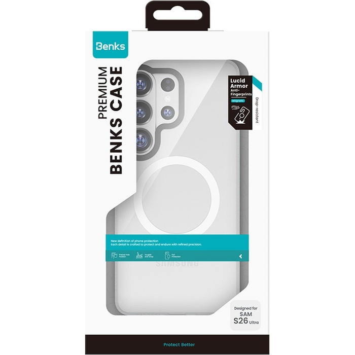 Husa Samsung Galaxy S26 Ultra, Benks Magnetic Lucid Armor Anti-Fingerprint, White [7]
