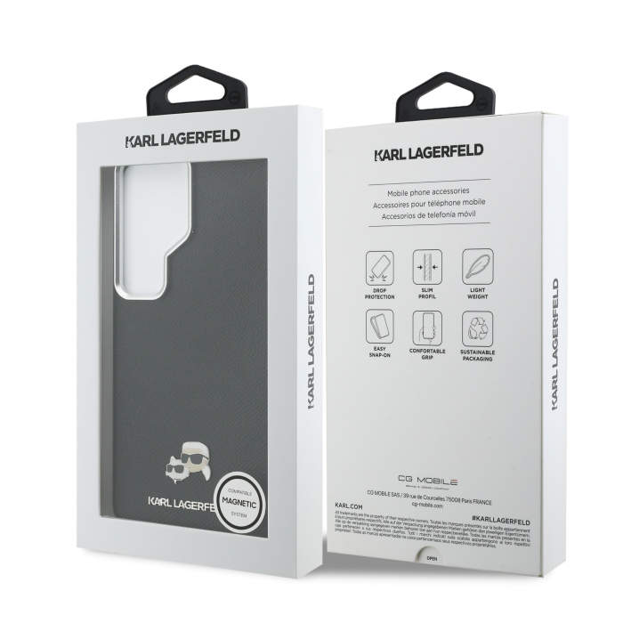 Husa Samsung Galaxy S26 Ultra, Karl Lagerfeld Grained PU Leather K&CH Heads Magnetic, Black [7]