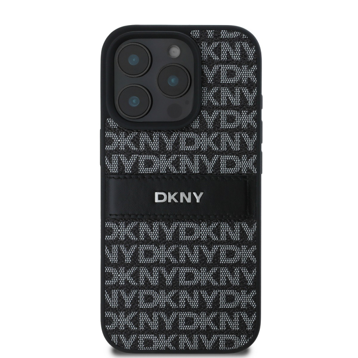 Husa iPhone 16 Pro, DKNY PU Leather Repeat Pattern Tonal Stripe, Black [2]