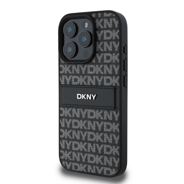 Husa iPhone 16 Pro, DKNY PU Leather Repeat Pattern Tonal Stripe, Black [3]