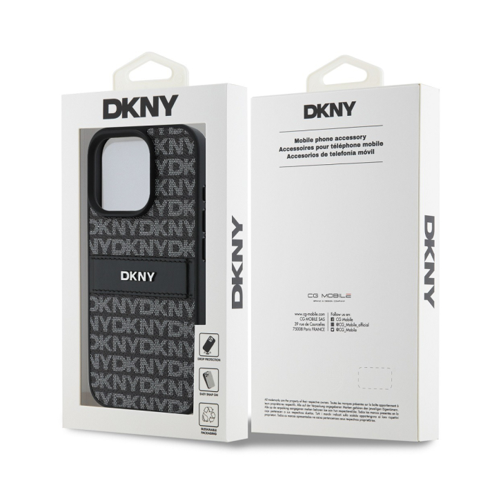 Husa iPhone 16 Pro, DKNY PU Leather Repeat Pattern Tonal Stripe, Black [5]