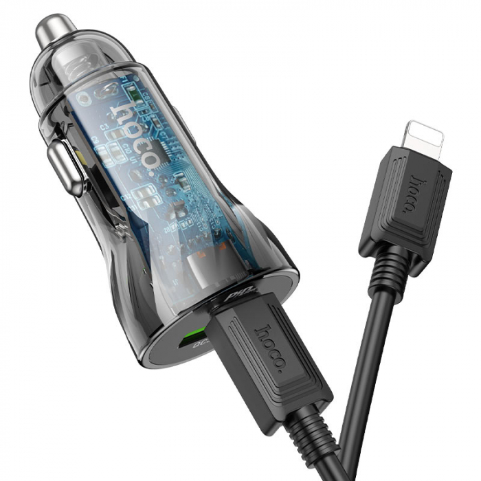 Incarcator Auto Z47A hoco. Fast Charging, Dual Output PD30W+QC3.0, Crystal Black [4]