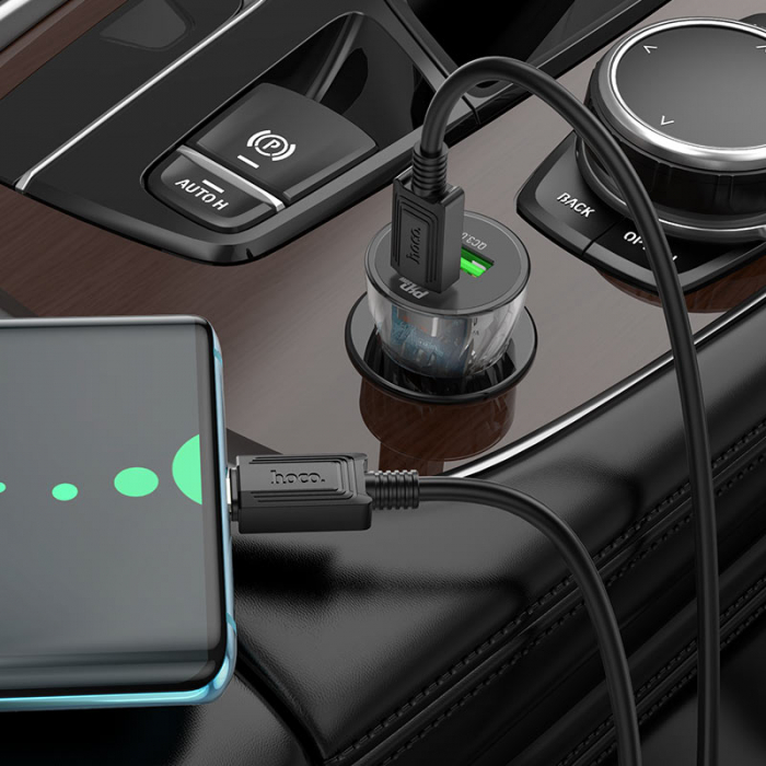 Incarcator Auto Z47A hoco. Fast Charging, Dual Output PD30W+QC3.0, Crystal Black [5]