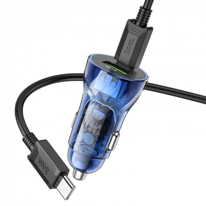 Incarcator Auto Z47A hoco. Fast Charging, Dual Output PD30W+QC3.0, Crystal Blue [7]