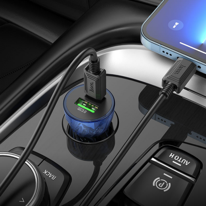 Incarcator Auto Z47A hoco. Fast Charging, Dual Output PD30W+QC3.0, Crystal Blue [6]