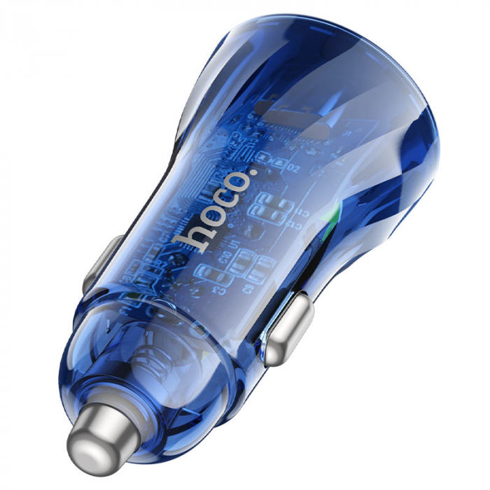 Incarcator Auto Z47A hoco. Fast Charging, Dual Output PD30W+QC3.0, Crystal Blue [5]