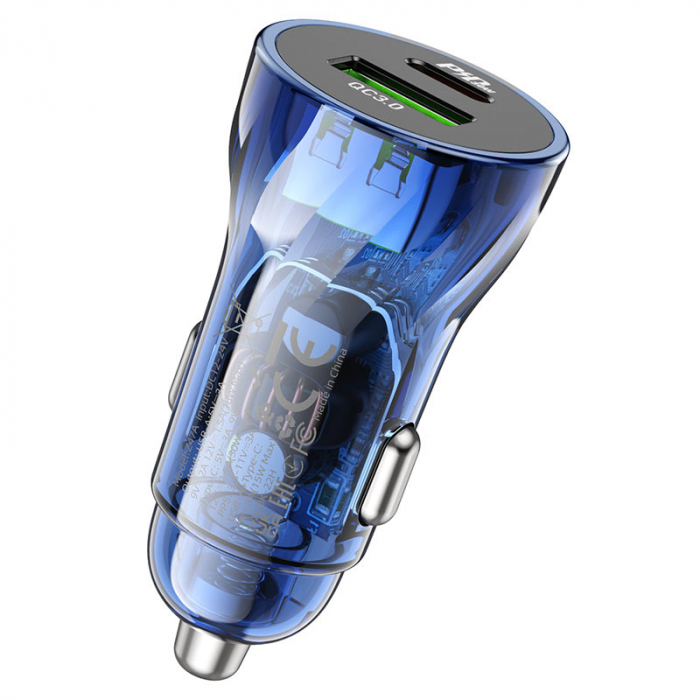 Incarcator Auto Z47A hoco. Fast Charging, Dual Output PD30W+QC3.0, Crystal Blue [4]