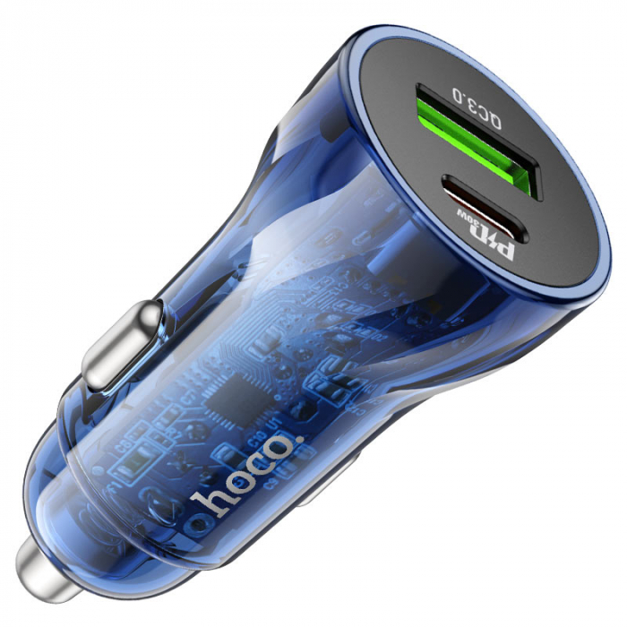 Incarcator Auto Z47A hoco. Fast Charging, Dual Output PD30W+QC3.0, Crystal Blue [3]