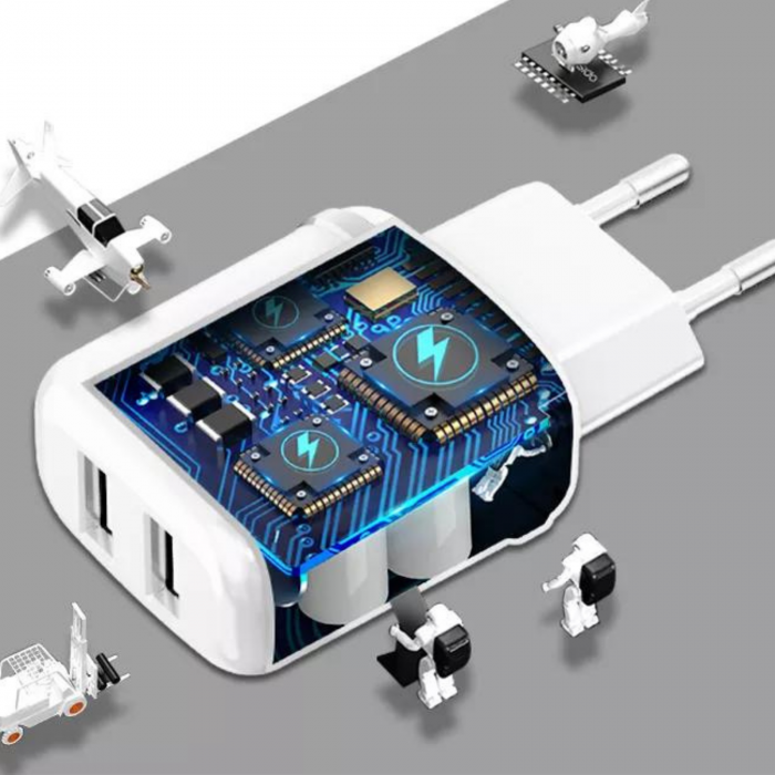 Incarcator priza Yesido YC26 - 2 porturi + calbu micro USB - alb [3]