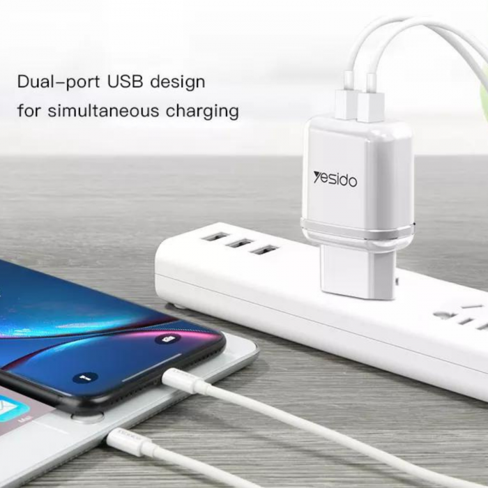 Incarcator priza Yesido YC26 - 2 porturi + calbu micro USB - alb [4]