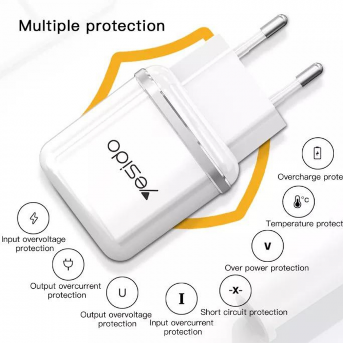 Incarcator priza Yesido YC26 - 2 porturi + calbu micro USB - alb [5]